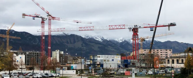 Grúas Sáez en la nueva estación de ferrocarril de Bulle
