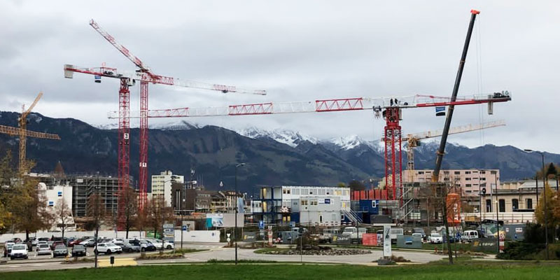 Grúas Sáez en la nueva estación de ferrocarril de Bulle